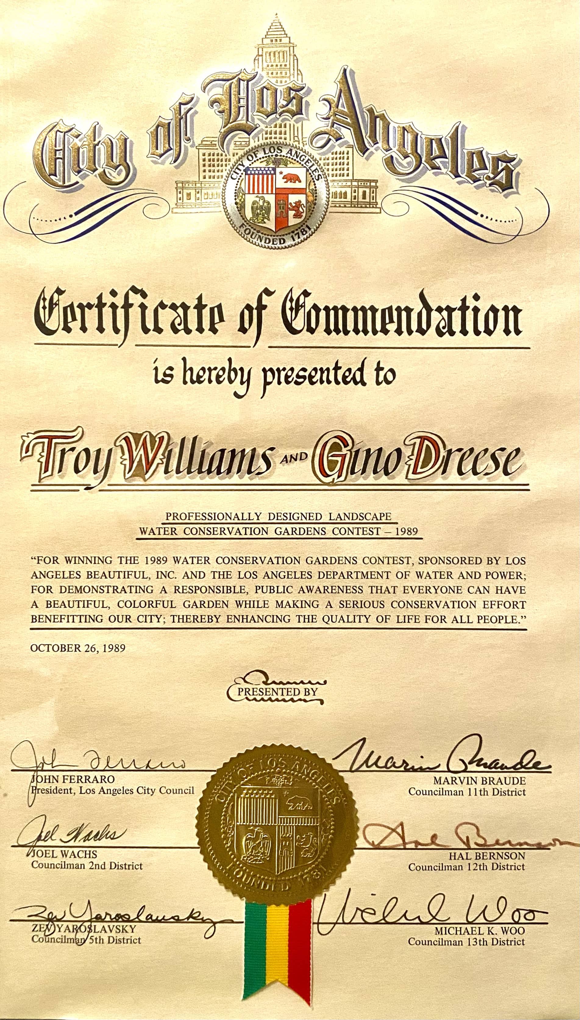 City of Los Angeles - Certificate of Commendation